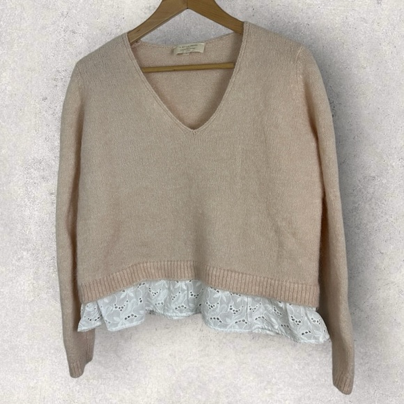 Sezane Alfred Knit Jumper Sweater Pink Size Small Lace Trim Mohair Merino Wool S - Picture 3 of 13